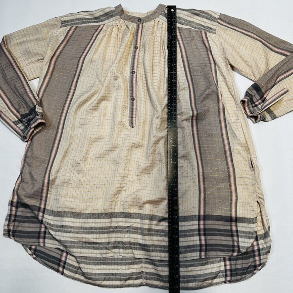 Free People XS Buttondown Tunic Dress Plaid Long Sleeves Pink Gray, Oversized - Picture 4 of 11